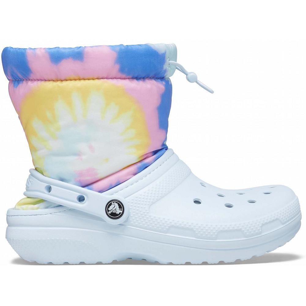 Crocs Classic Lined Neo Puff Tie Dye Women Boots White / Blue | XBMQGC053