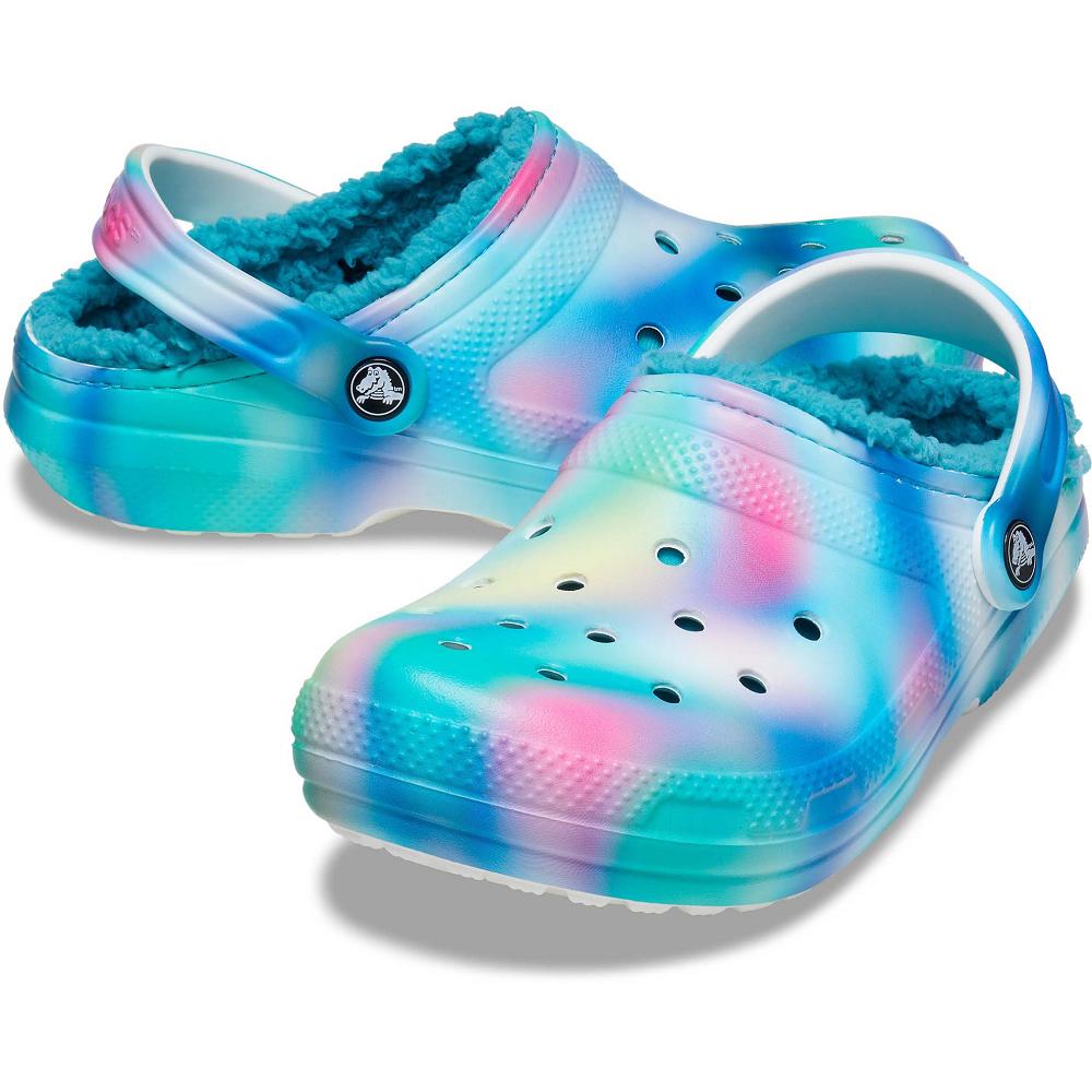 Crocs Classic Lined Solarized Men Clogs Turquoise / Multicolor | OXUIZR473