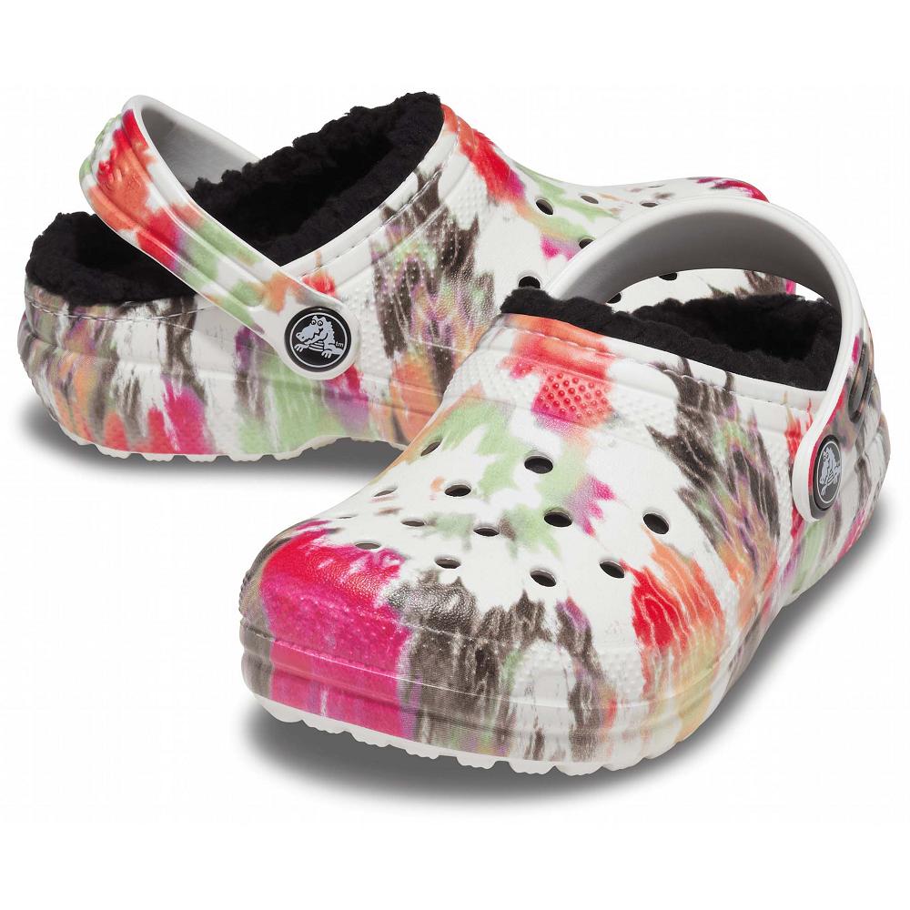 Crocs Classic Lined TieNew Zealand -Dye Graphic Kids' Clogs White / Multicolor | UHFKDE729