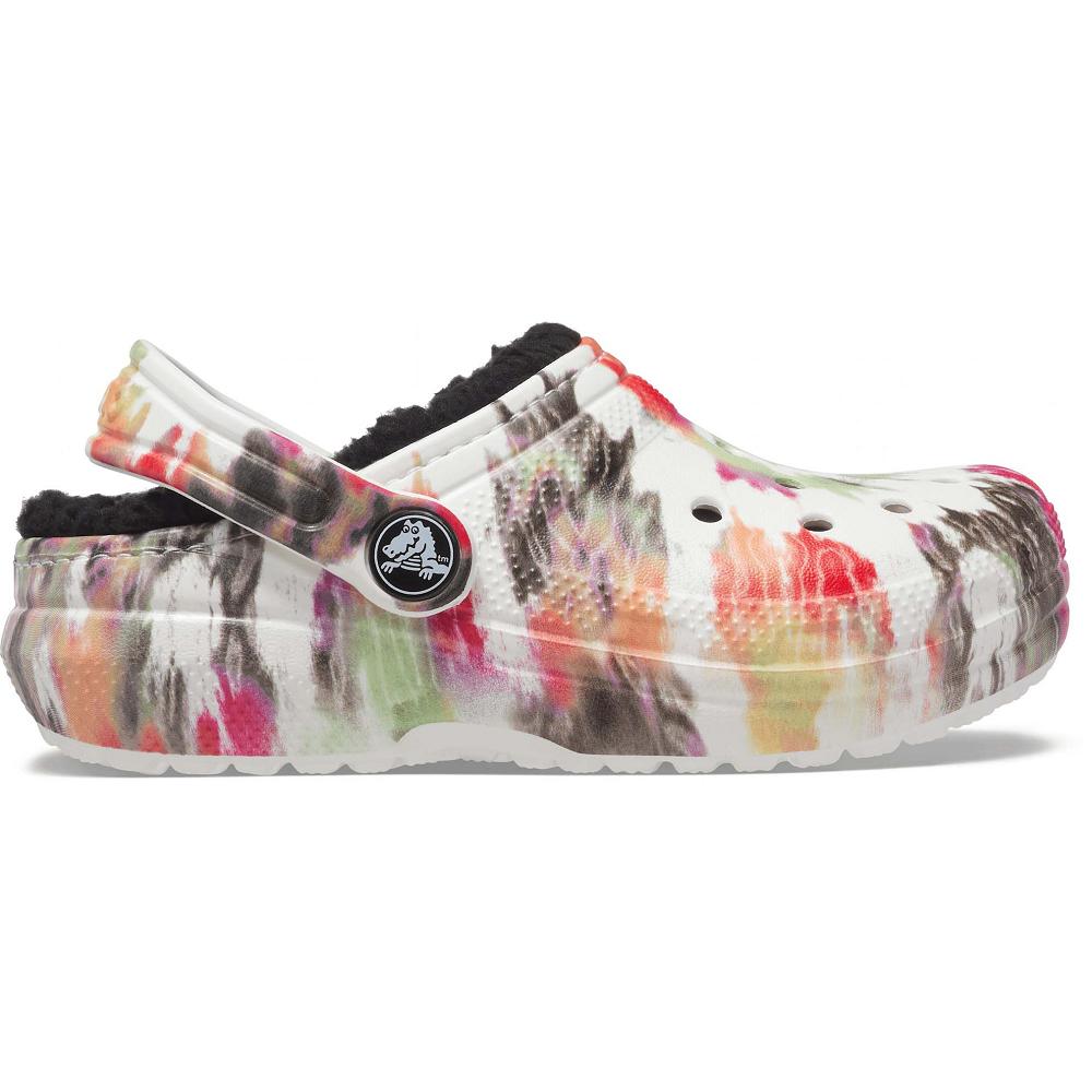 Crocs Classic Lined TieNew Zealand -Dye Graphic Kids' Clogs White / Multicolor | UHFKDE729