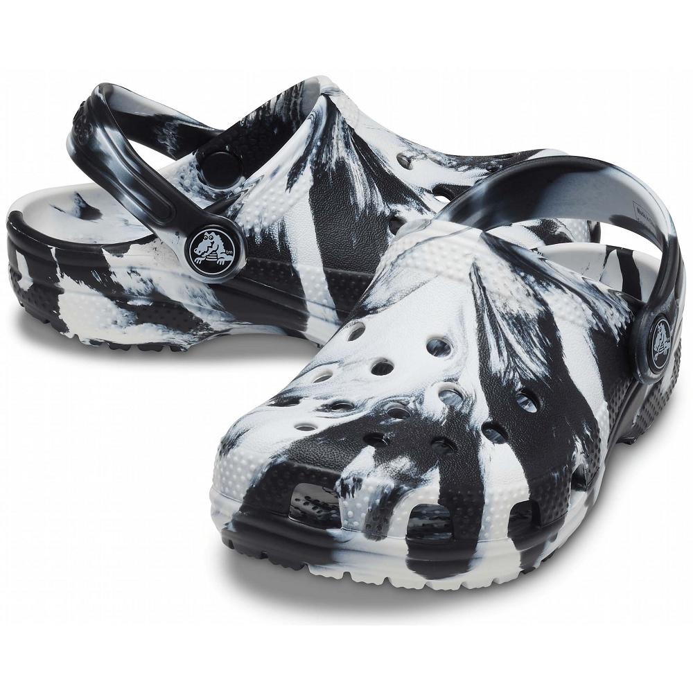 Crocs Classic Marbled Kids' Clogs Black / White | EAIOXB315
