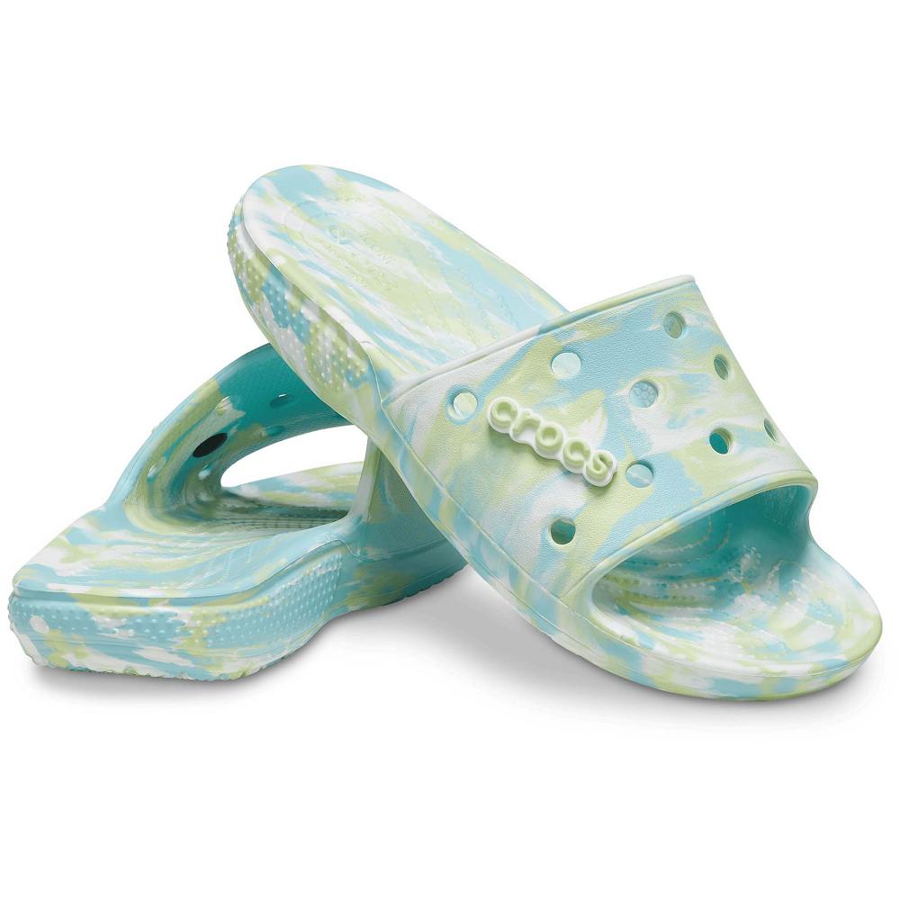 Crocs Classic Marbled Men Slides Turquoise | LMGXRN306