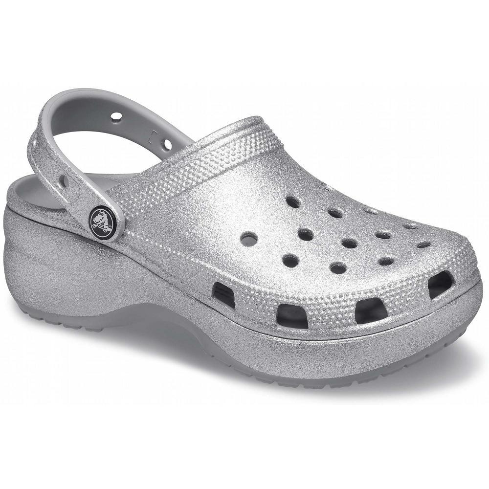 Crocs Classic Platform Glitter Women Clogs Silver | EFBRXL837