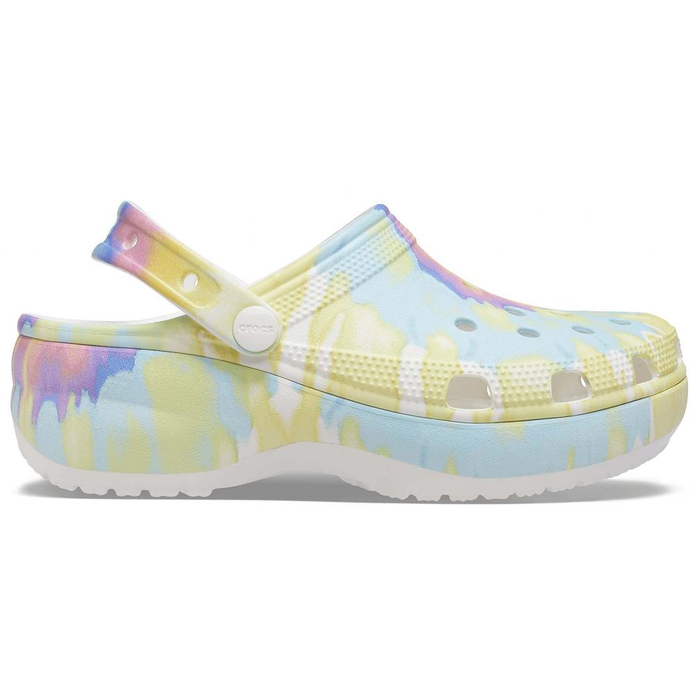 Crocs Classic Platform TieNew Zealand -Dye Graphic Women Clogs Multicolor | VQKLNE795