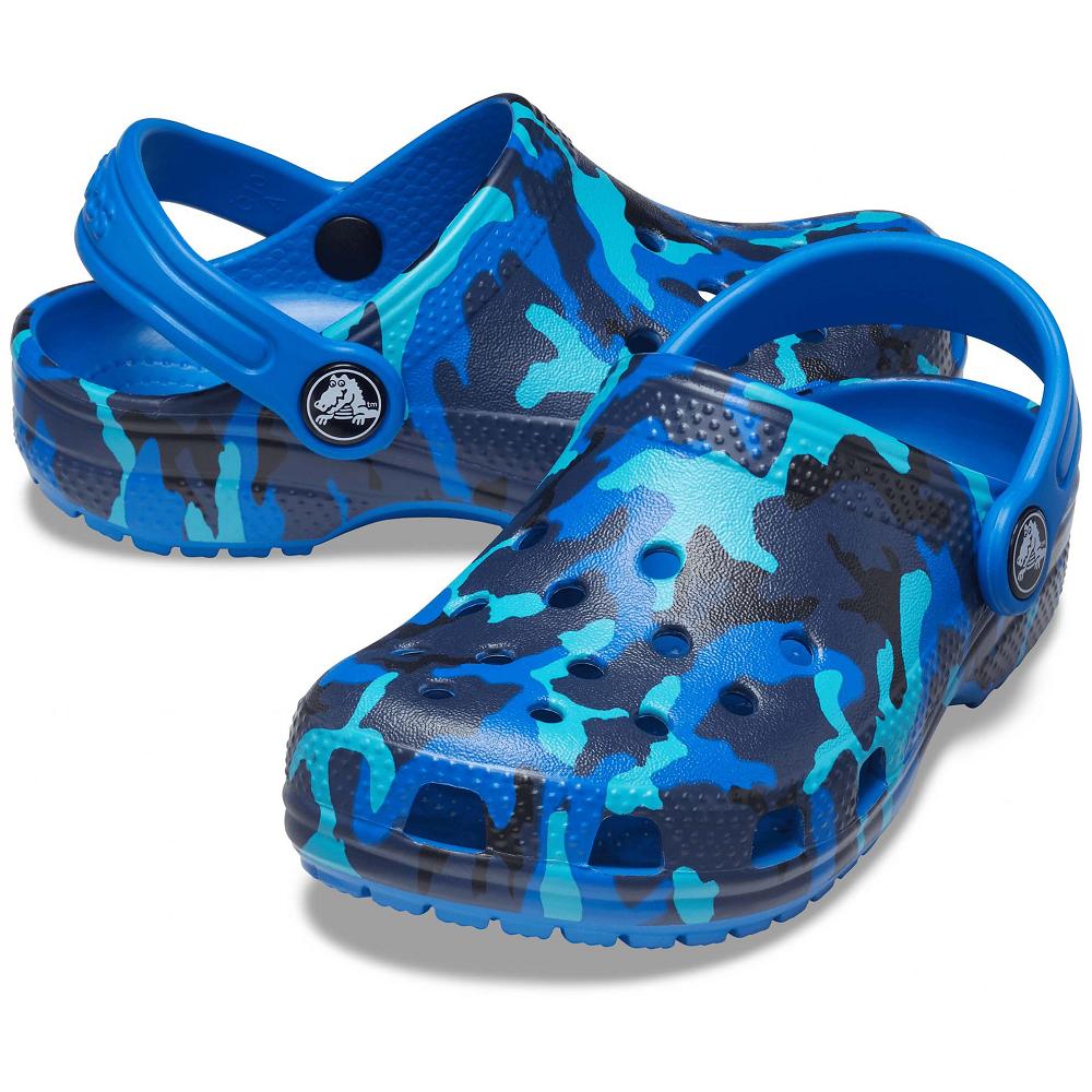 Crocs Classic Printed Kids' Clogs Blue | JIGNSO037