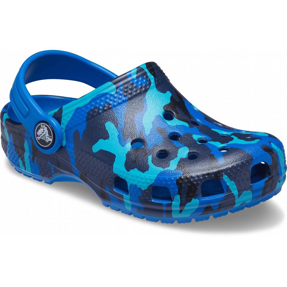 Crocs Classic Printed Kids\' Clogs Blue | JIGNSO037
