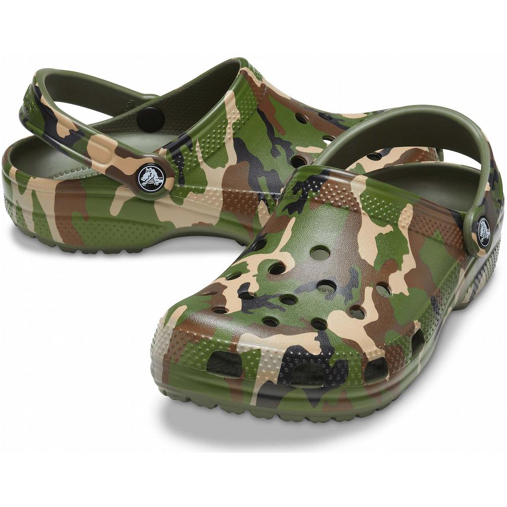 Crocs Classic Printed Men Clogs Green | SJOCLF486