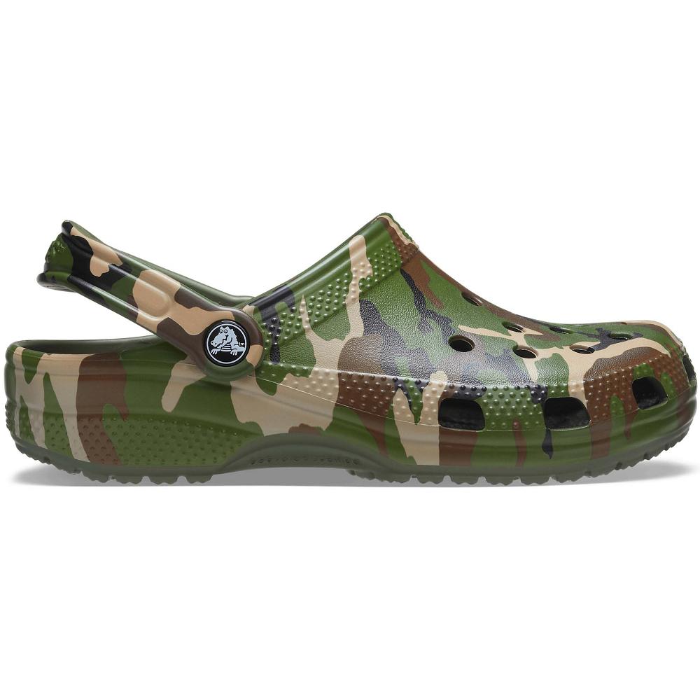 Crocs Classic Printed Men Clogs Green | SJOCLF486