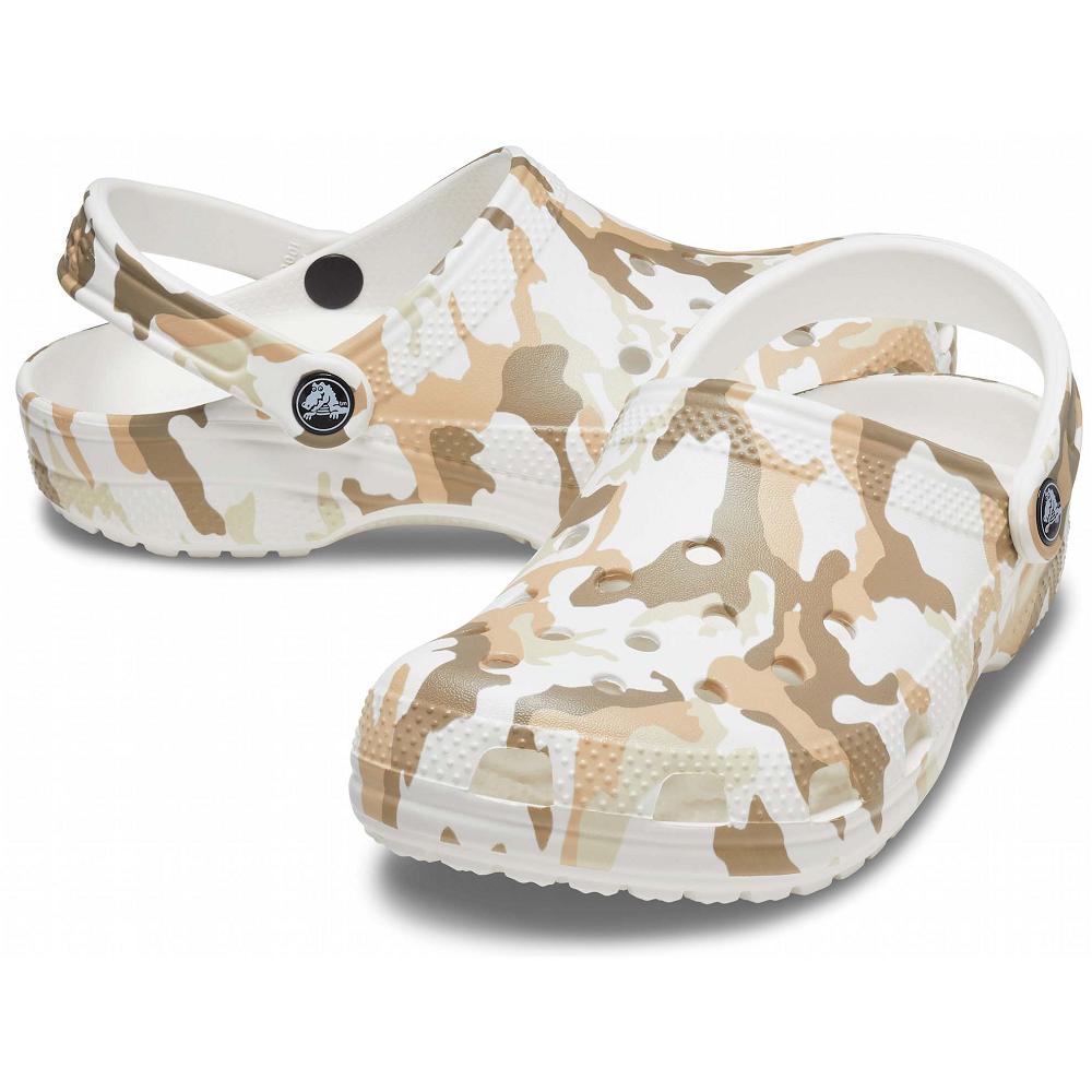Crocs Classic Printed Men Clogs White / Brown | MSJTGK348