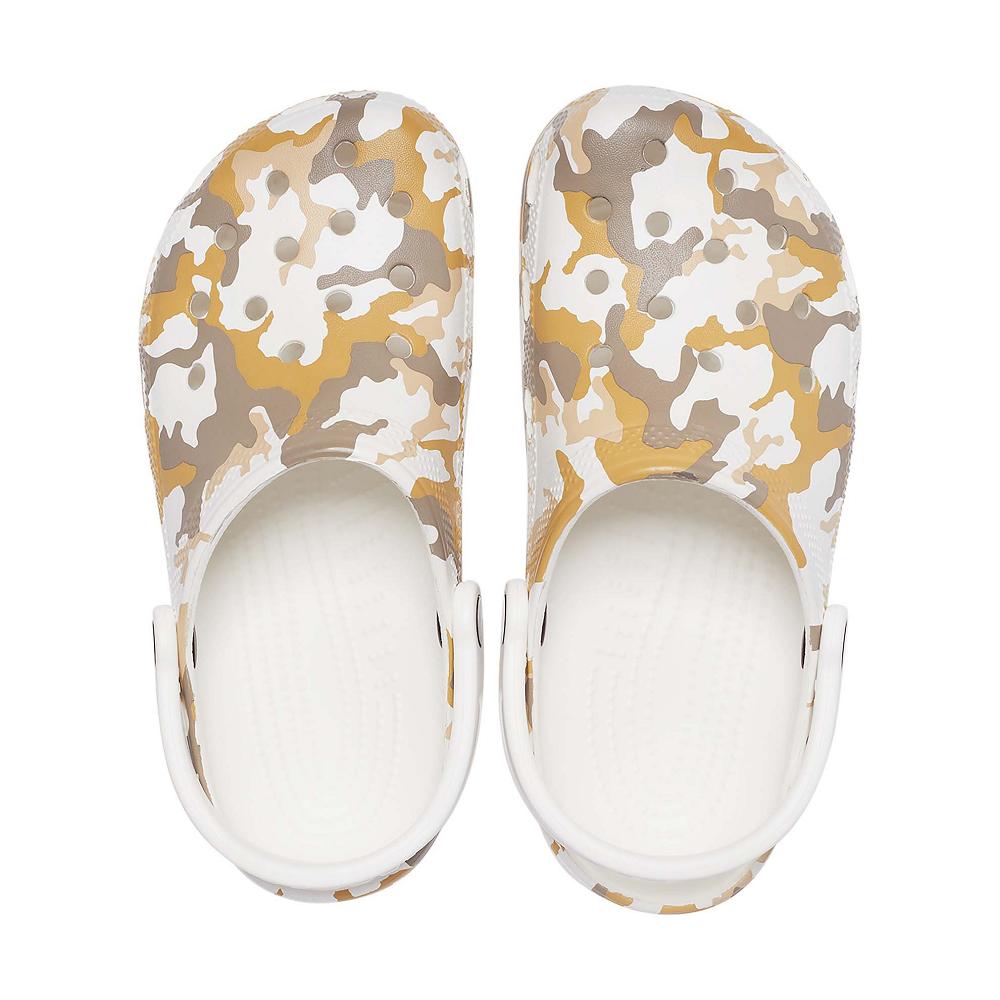 Crocs Classic Printed Men Clogs White / Brown | MSJTGK348