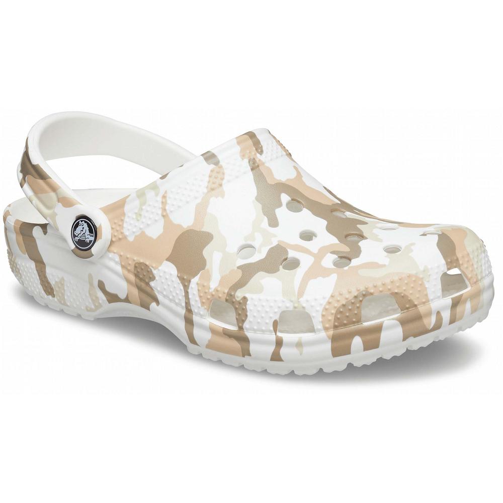 Crocs Classic Printed Men Clogs White / Brown | MSJTGK348