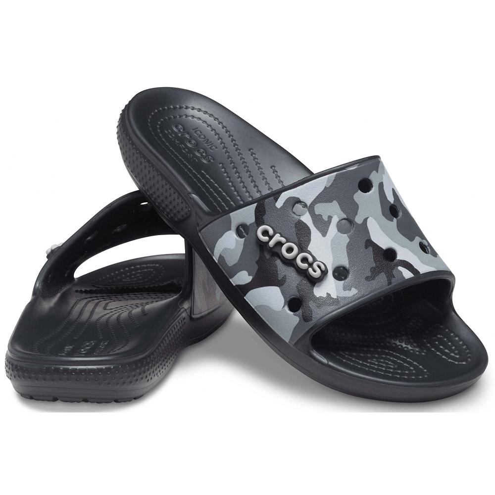 Crocs Classic Printed Men Slides Black | EAUIYS795