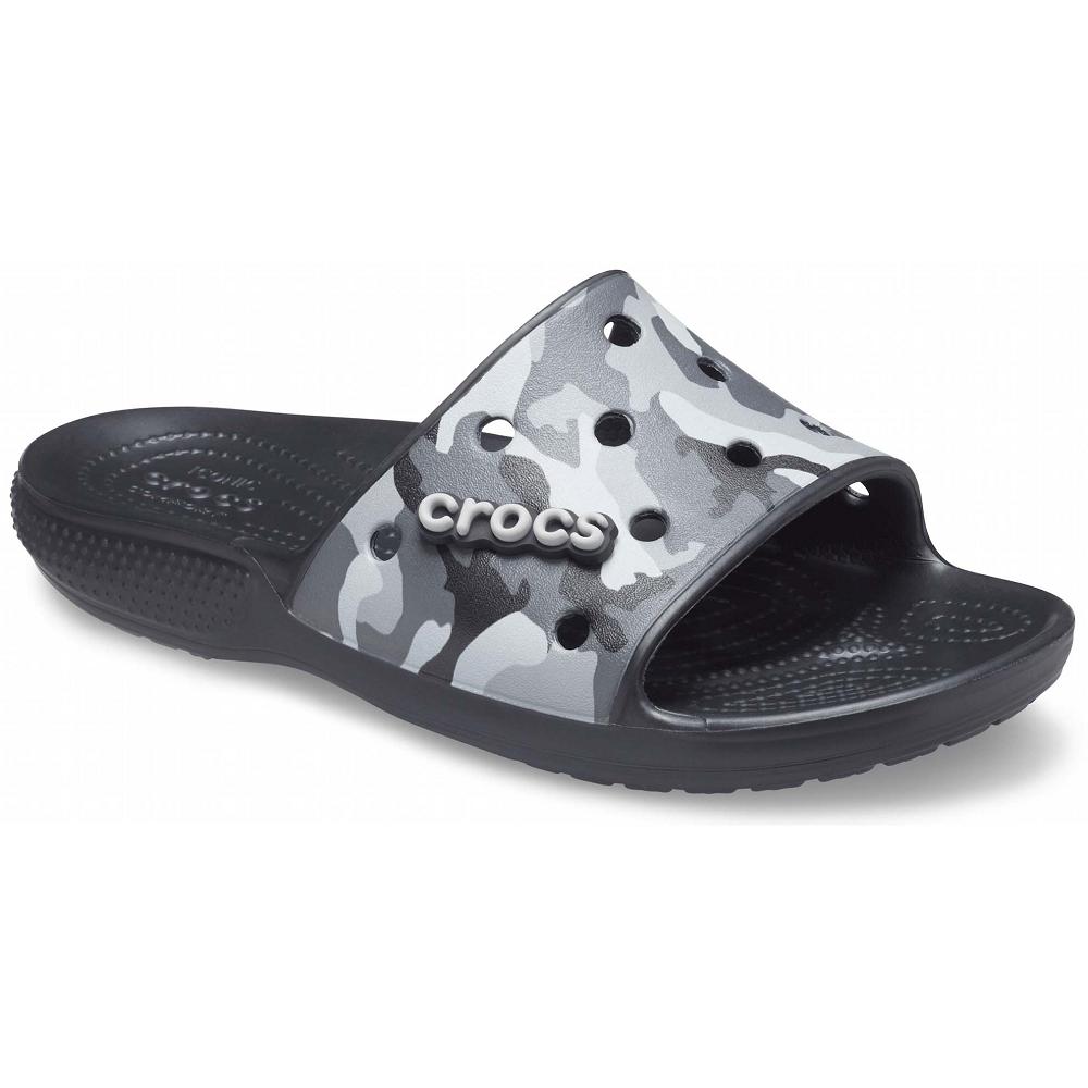 Crocs Classic Printed Men Slides Black | EAUIYS795