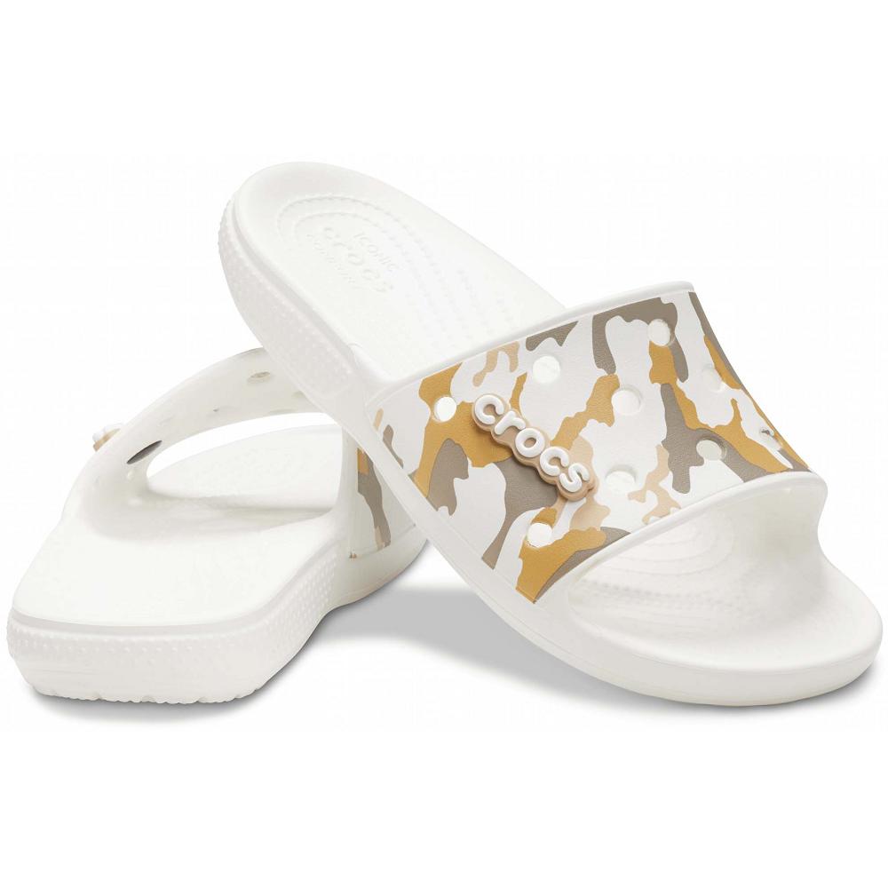 Crocs Classic Printed Men Slides White | JDSHPZ031