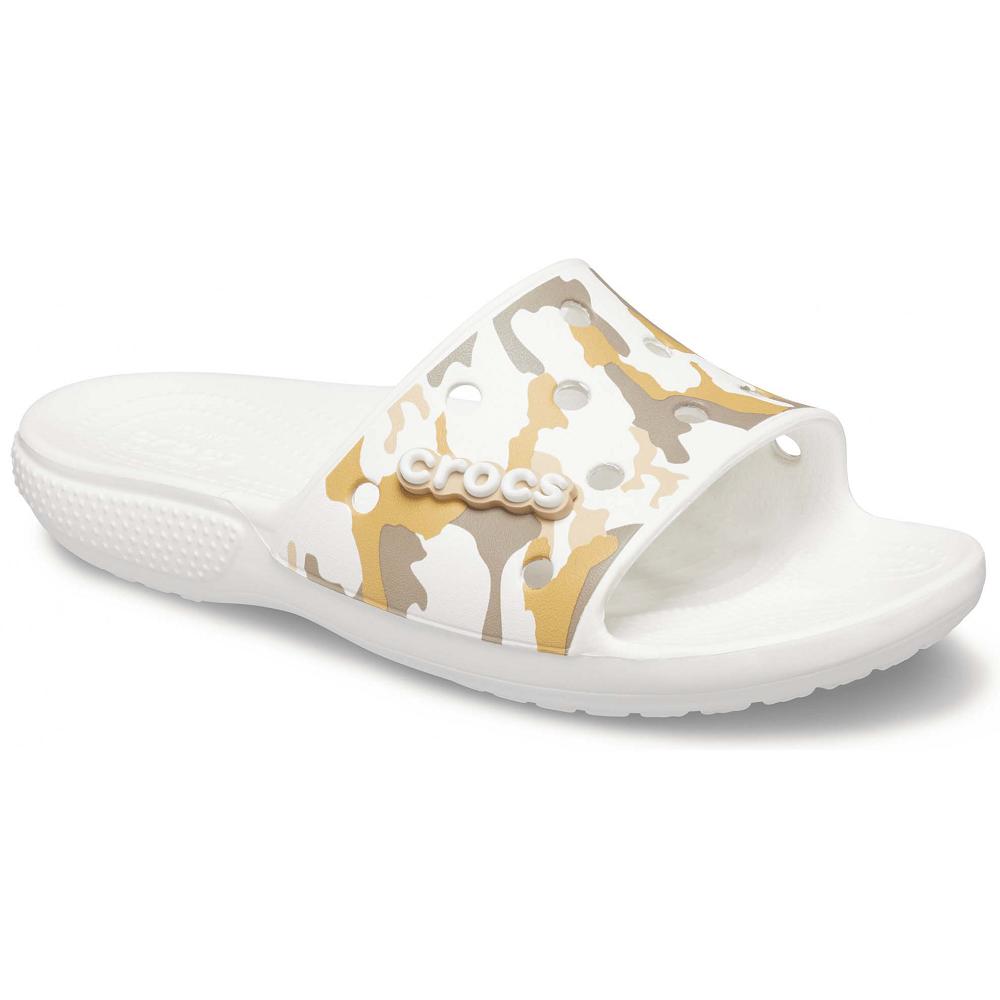 Crocs Classic Printed Men Slides White | JDSHPZ031