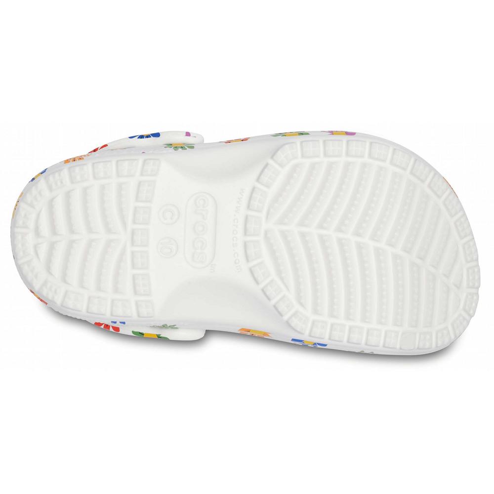 Crocs Classic Seasonal Print Kids' Clogs White / Multicolor | UKNLEO786