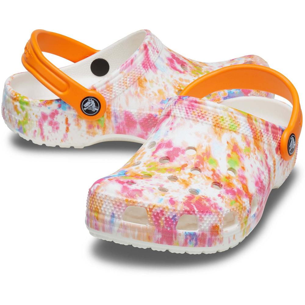 Crocs Classic TieNew Zealand -Dye Graphic Kids' Clogs White / Multicolor | KJIMFP412