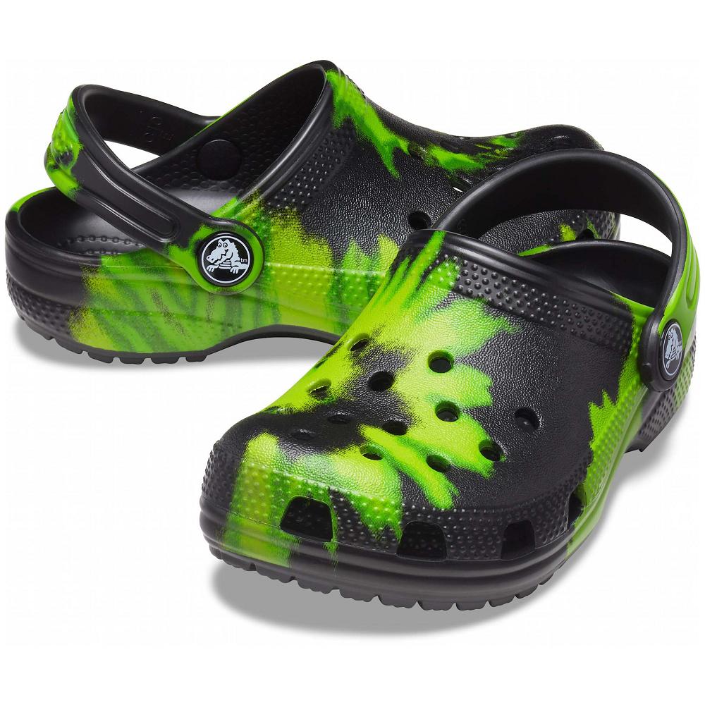 Crocs Classic TieNew Zealand -Dye Graphic Kids' Clogs Black / Green | OFWEBI631