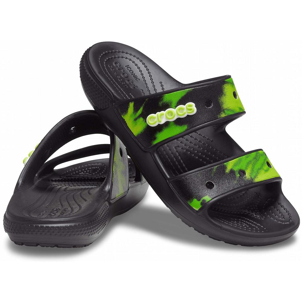 Crocs Classic TieNew Zealand -Dye Graphic Men Sandals Black | HVQROK825