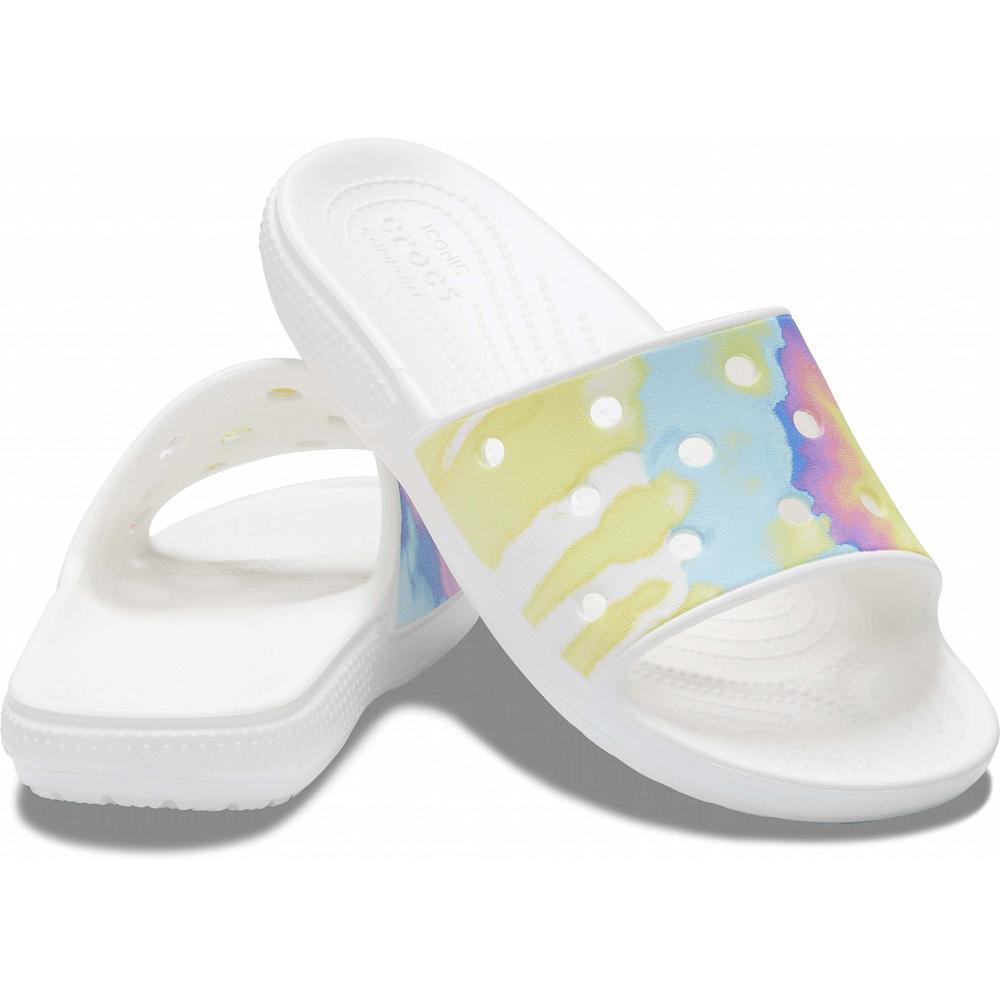 Crocs Classic TieNew Zealand -Dye Graphic Men Slides White | HKJYQX734