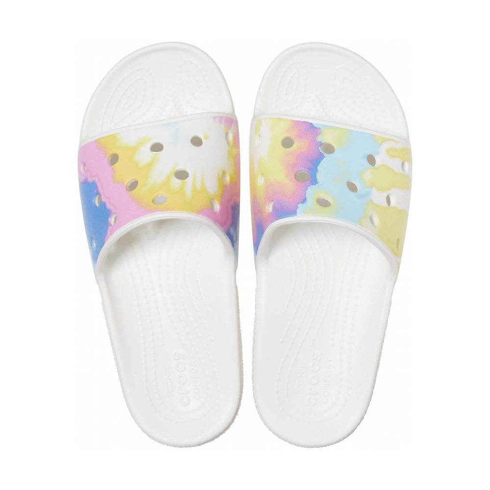 Crocs Classic TieNew Zealand -Dye Graphic Men Slides White | HKJYQX734