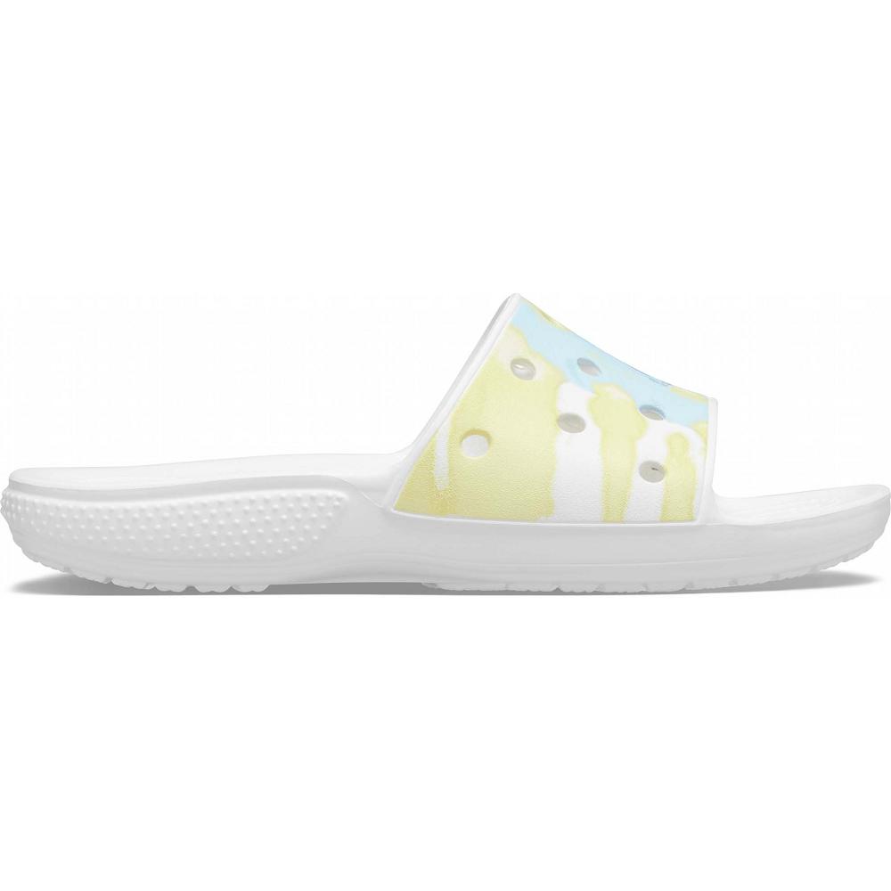 Crocs Classic TieNew Zealand -Dye Graphic Men Slides White | HKJYQX734