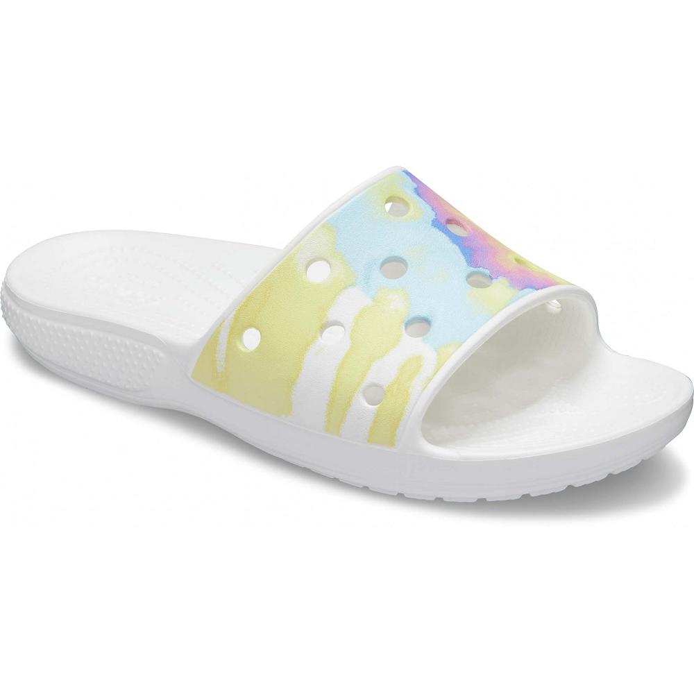 Crocs Classic TieNew Zealand -Dye Graphic Men Slides White | HKJYQX734