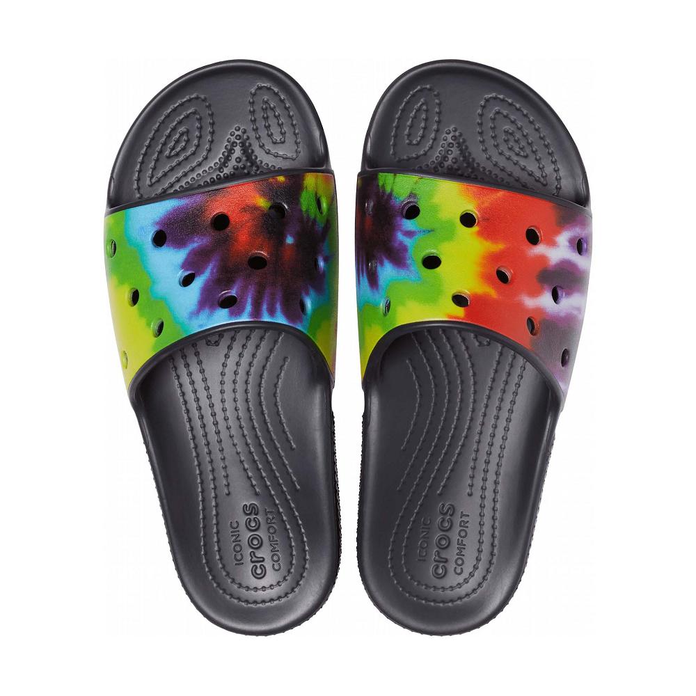 Crocs Classic TieNew Zealand -Dye Graphic Men Slides Black / Multicolor | BUCDNO781