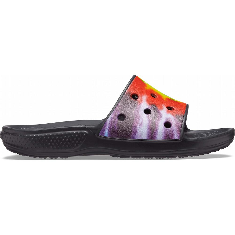 Crocs Classic TieNew Zealand -Dye Graphic Men Slides Black / Multicolor | BUCDNO781