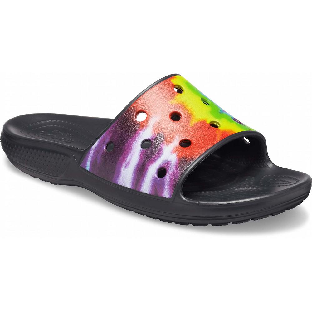 Crocs Classic TieNew Zealand -Dye Graphic Men Slides Black / Multicolor | BUCDNO781