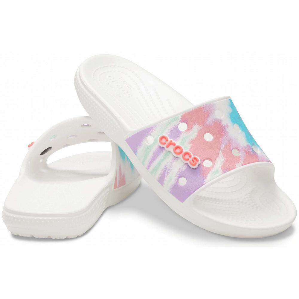 Crocs Classic TieNew Zealand -Dye Graphic Men Slides White / Multicolor | DZKWLT837