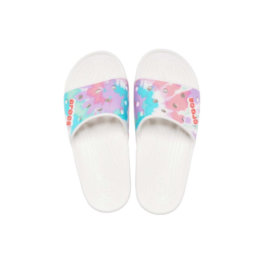 Crocs Classic TieNew Zealand -Dye Graphic Men Slides White / Multicolor | DZKWLT837