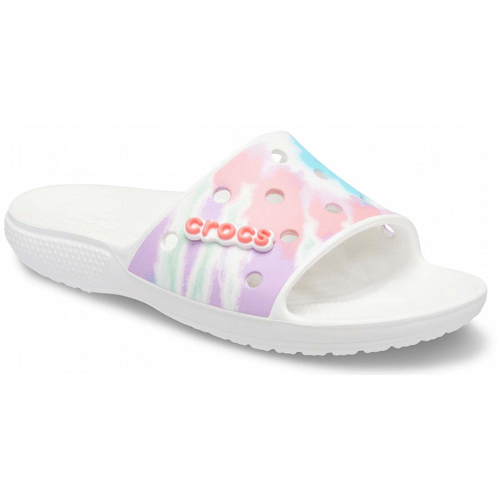 Crocs Classic TieNew Zealand -Dye Graphic Men Slides White / Multicolor | DZKWLT837