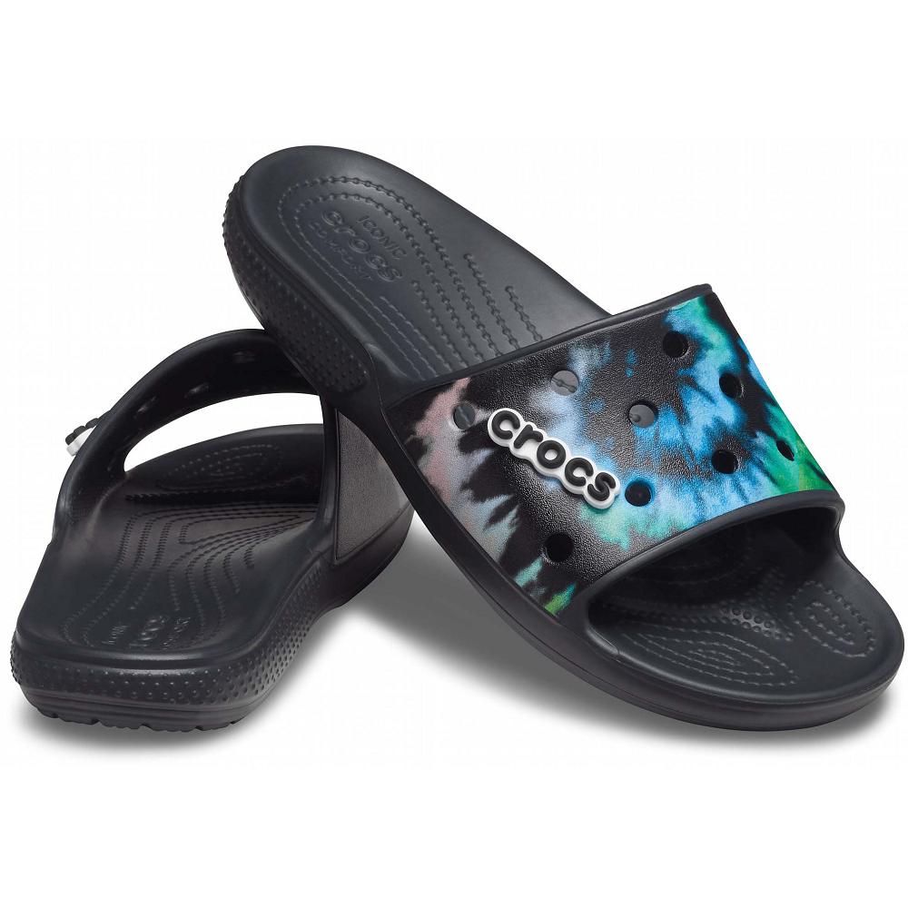 Crocs Classic TieNew Zealand -Dye Graphic Men Slides Black | NSXBLC682