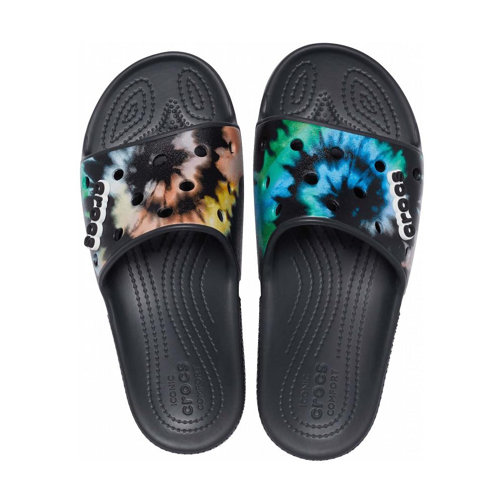 Crocs Classic TieNew Zealand -Dye Graphic Men Slides Black | NSXBLC682