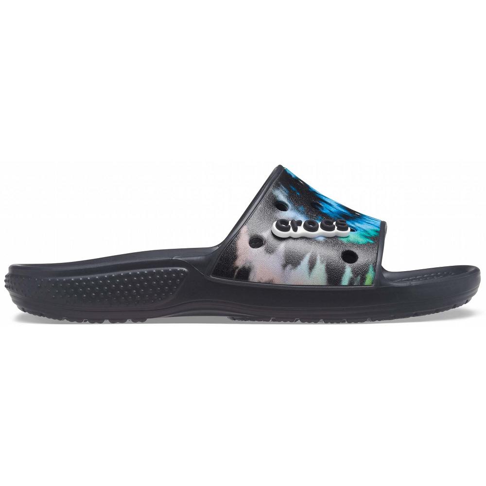 Crocs Classic TieNew Zealand -Dye Graphic Men Slides Black | NSXBLC682
