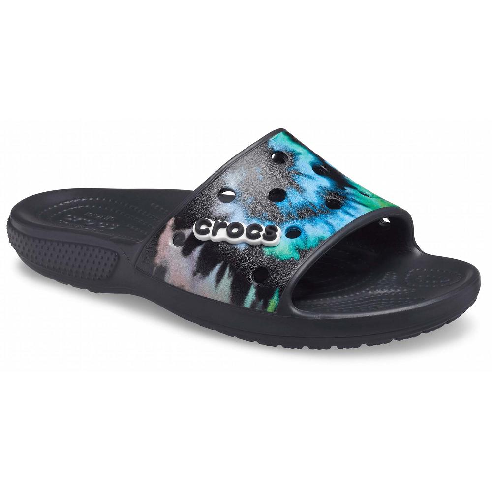 Crocs Classic TieNew Zealand -Dye Graphic Men Slides Black | NSXBLC682