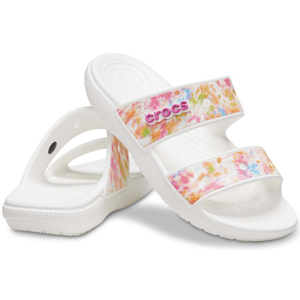 Crocs Classic TieNew Zealand -Dye Graphic Women Sandals White | XCUTHG314
