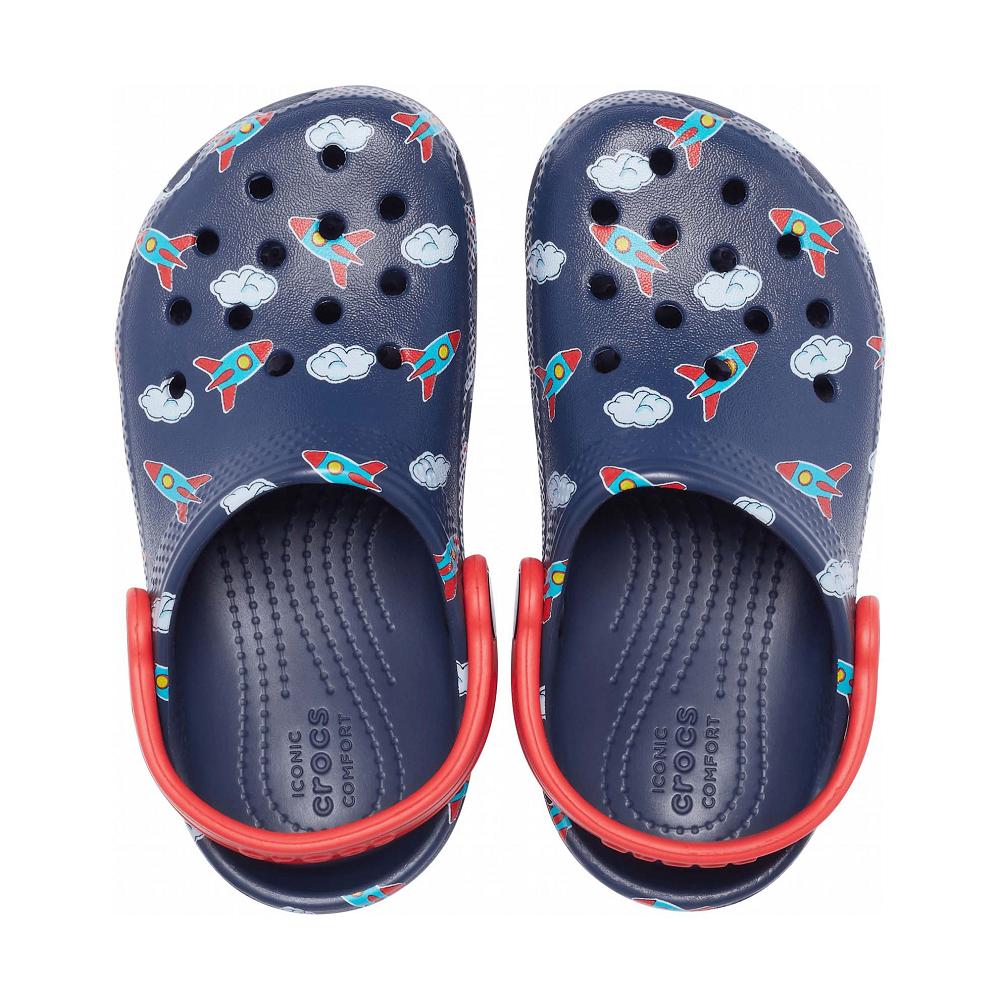Crocs Classic Toddler Printed Kids' Clogs Navy | BKFVLQ281