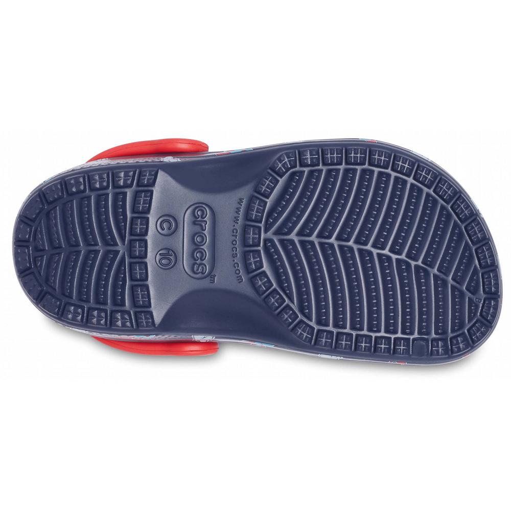 Crocs Classic Toddler Printed Kids' Clogs Navy | BKFVLQ281
