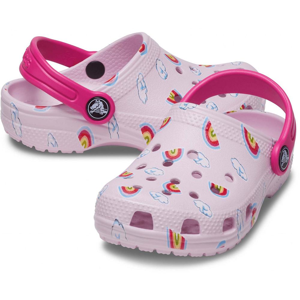 Crocs Classic Toddler Printed Kids' Clogs Pink | QLFNRS419