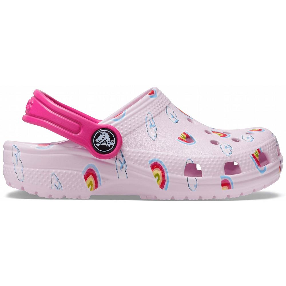 Crocs Classic Toddler Printed Kids' Clogs Pink | QLFNRS419