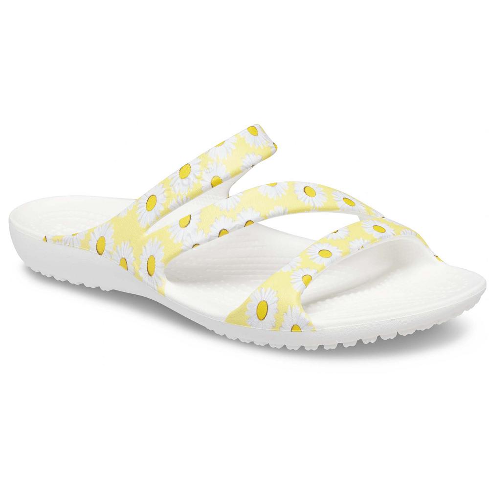 Crocs Kadee II Graphic Women Slides Yellow / White | AMTQZY721