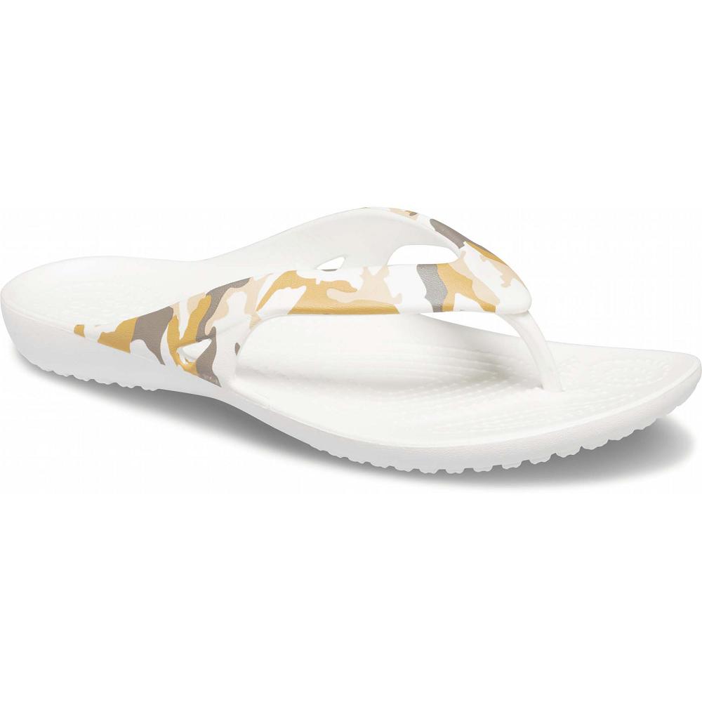 Crocs Kadee II Printed Women Flip Flops White / Yellow | NEUYWX236