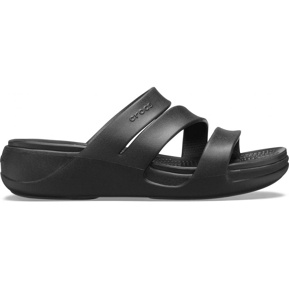 Crocs Monterey Strappy Women Wedge Black | WJENAC256
