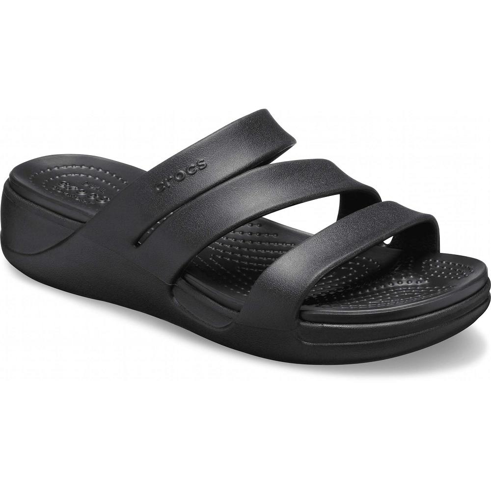 Crocs Monterey Strappy Women Wedge Black | WJENAC256