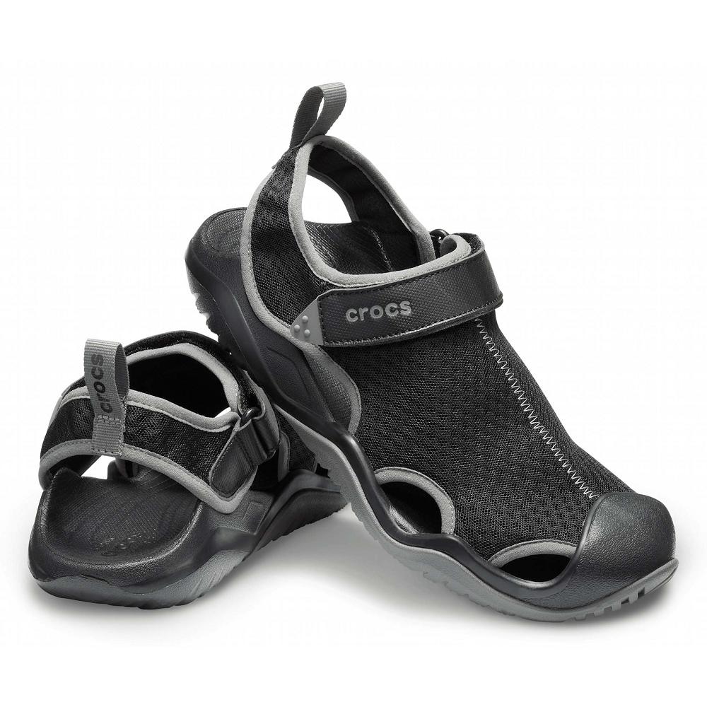 Crocs Swiftwater™ Mesh Deck Men Sandals Black | NERHLZ394