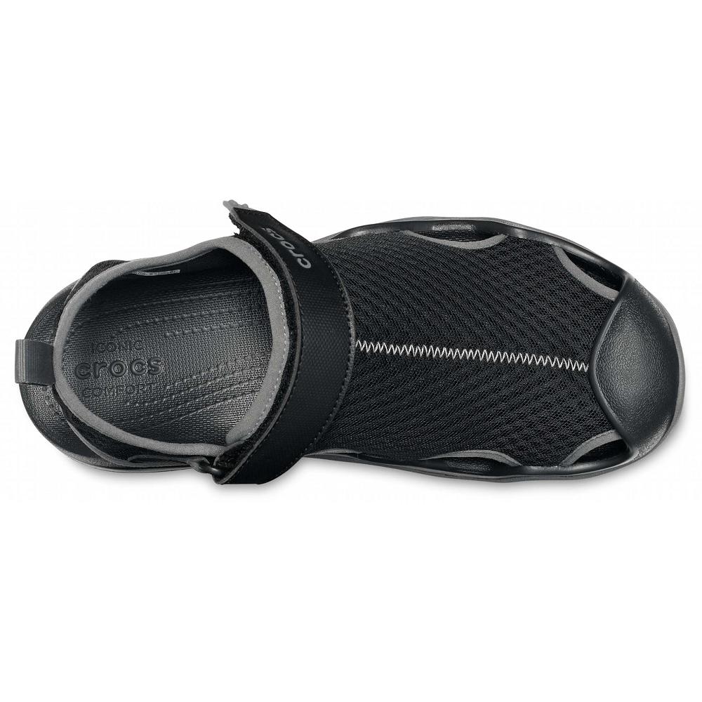 Crocs Swiftwater™ Mesh Deck Men Sandals Black | NERHLZ394