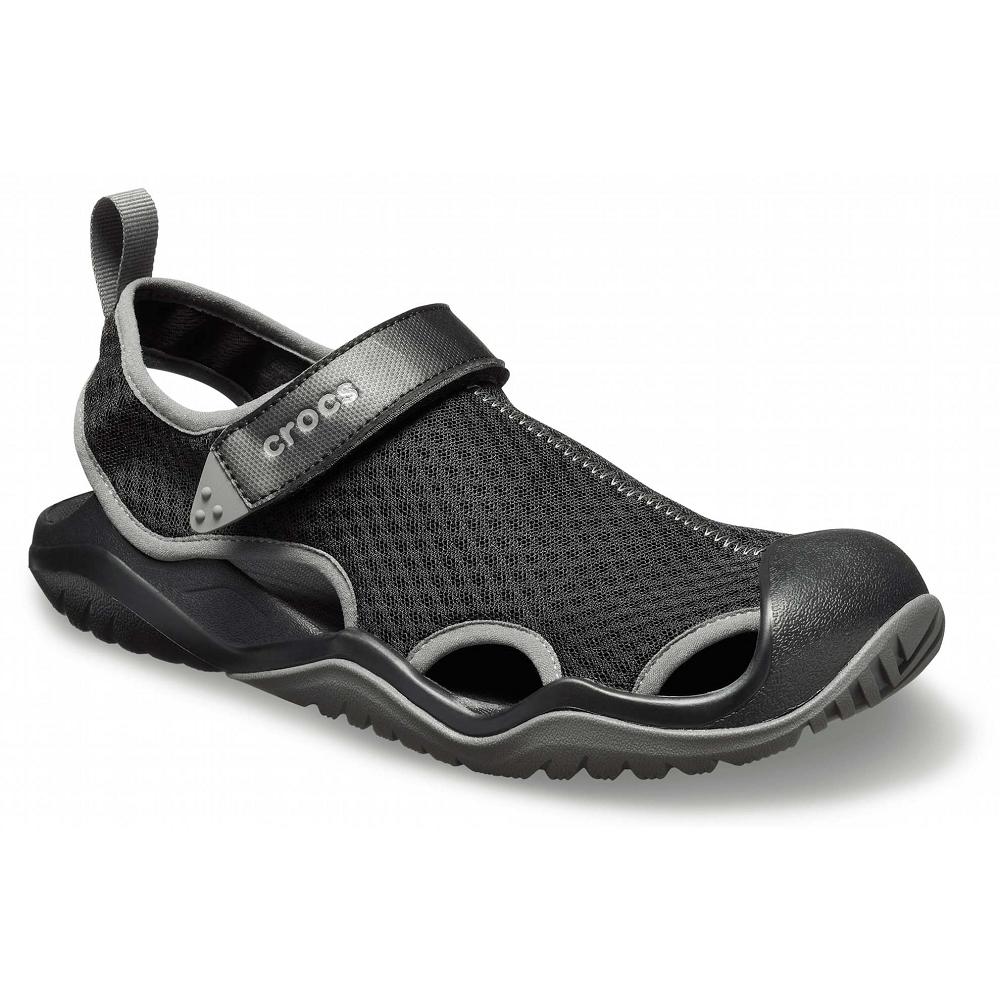 Crocs Swiftwater™ Mesh Deck Men Sandals Black | NERHLZ394